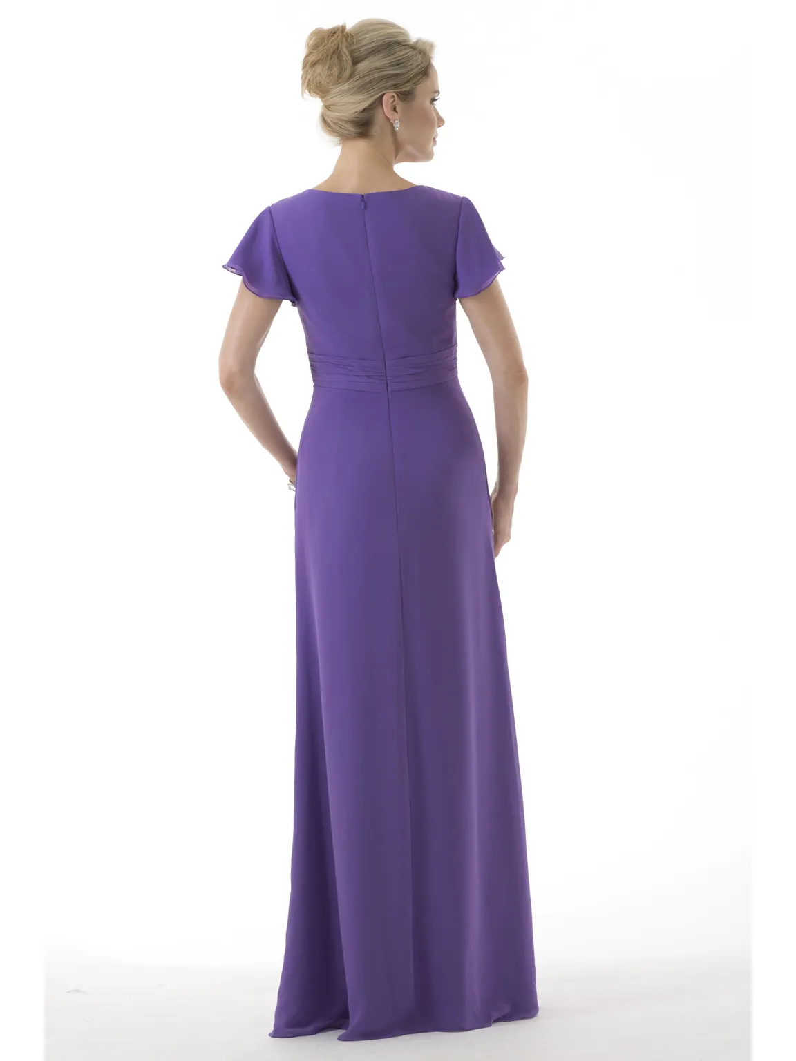 Simple Purple Long Modest Bridesmaid Dress with Short Capped Sleeves Chiffon  V-Neck Floor-Length from Dhgate Bridesmaid Dress - price 70.2