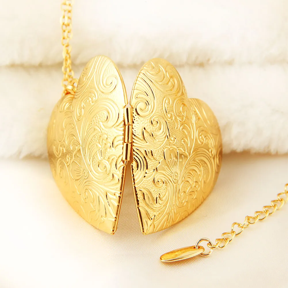 18k Gold Plated Big Heart Gold Heart Locket Pendant Necklace Wholesale