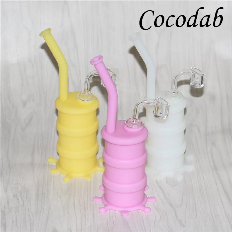 Hot Sale Mini Luminous Bong Silicone Oil Drum Water Pipe Silicone Oil Rigs With Glass Downstem and 4mm 14mm male joint quartz nail