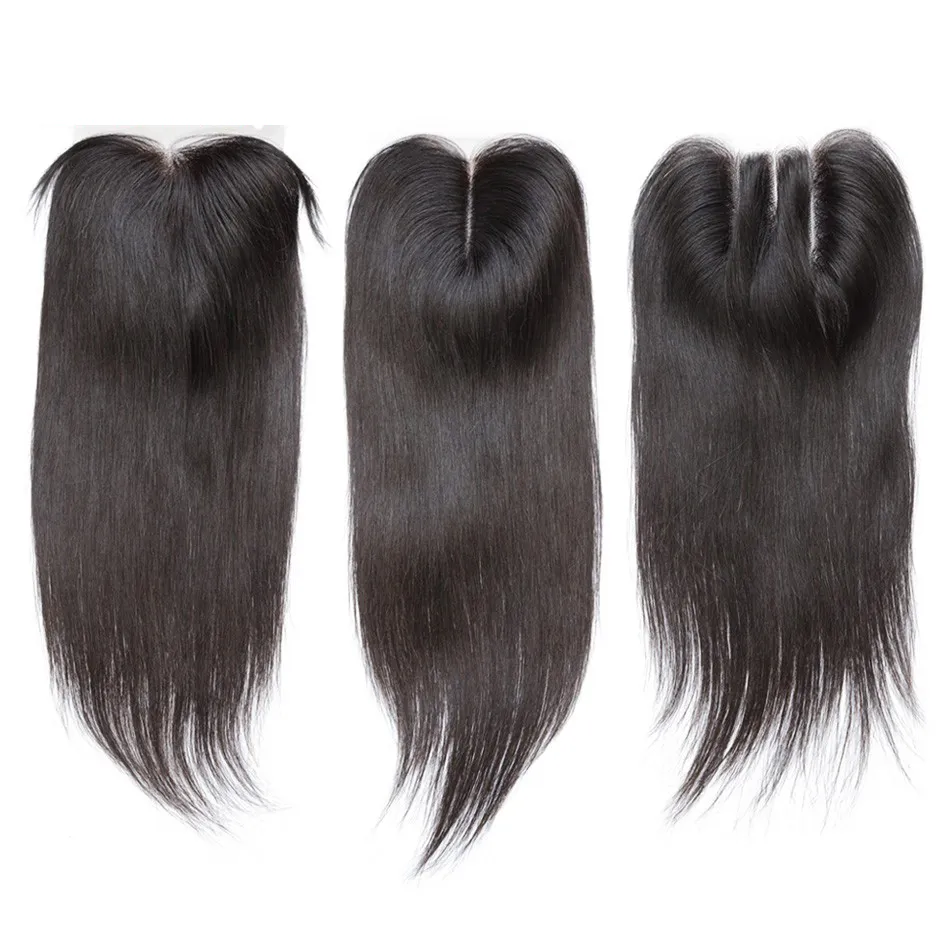 Brazilian Straight Hair Weaves 3 Bundles with Closure Middle 3 Part Double Weft Human Hair Extensions Dyeable 100gpc2588308