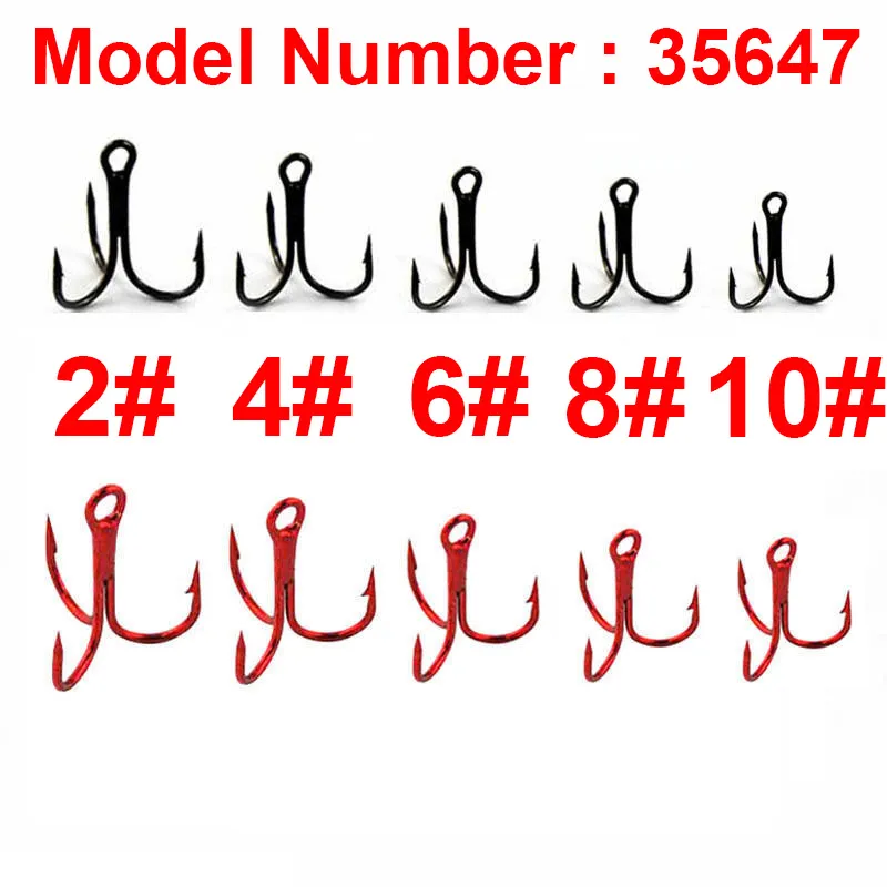 35647 High Carbon Steel Treble Fishing Hooks Red Black Round Bent