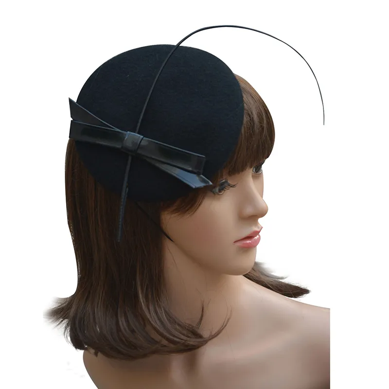 Ladies Leather Bow Ostrich Quills Felt Wool Feather Fascinator Rope Alligator Cocktail Party Derby Hat A144