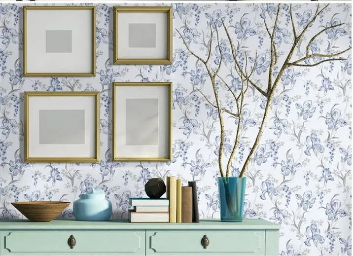 Haute Qualité Personnaliser taille mode bleu fleurs d'orchidées sans couture couture murale 3d papier peint 3d papiers peints pour toile de fond de télévision