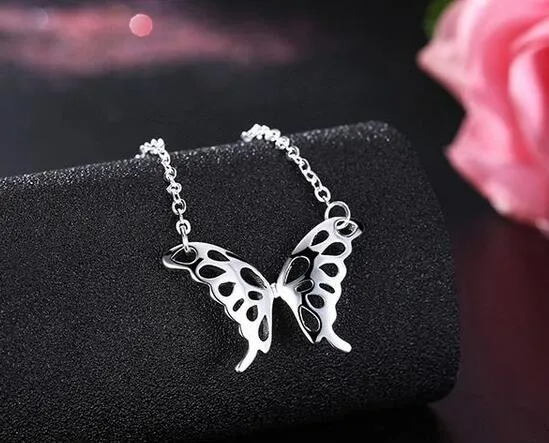 2017 nouvelle mode placage 925 en argent sterling Belle Papillon Bracelet Collier Cheville Anneau Boucles D'oreilles femme de mariage Ensemble de Bijoux