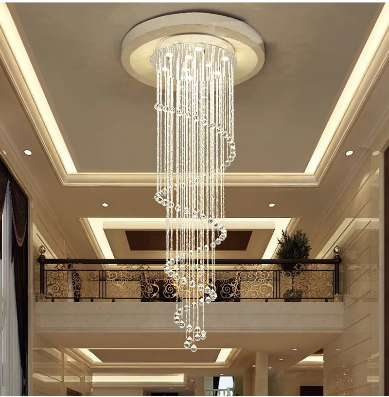 Modern Spiral Crystal Chandeliers Lighting Raindrop Stairs Chandelier Lamps GU10 Pendant Light Fixtures for Dining Room Indoor Home Deco