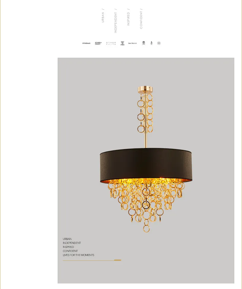 Contemporary Black Drum Shade Chandelier With Gold Rings Round Pendant
