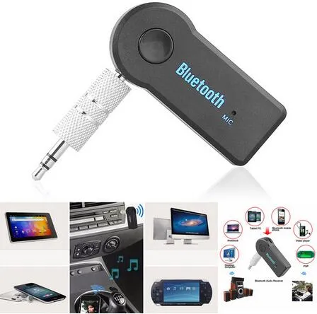 Universele 3.5mm Bluetooth Car Kit A2DP Draadloze AUX Audio Muziek Ontvanger Adapter Handsfree met Microfoon Voor Telefoon MP3 Retail pakket DHL