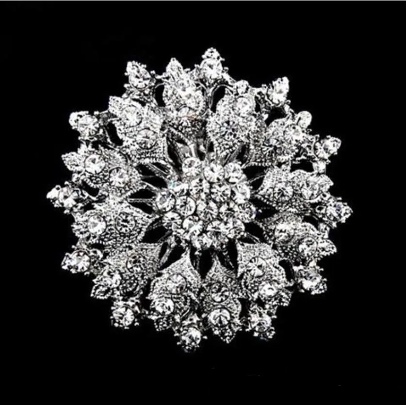 Vintage Style 2.1" Rhodium Silver Crystal Diamante brooch Pin