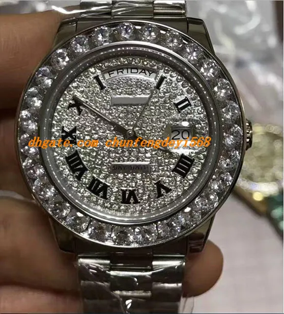 Najwyższej jakości Luksusowy 18k Biały Gold 41mm Diamond Dial Diamond Dial Diamond Vezel Watch Automatyczne męskie zegarek