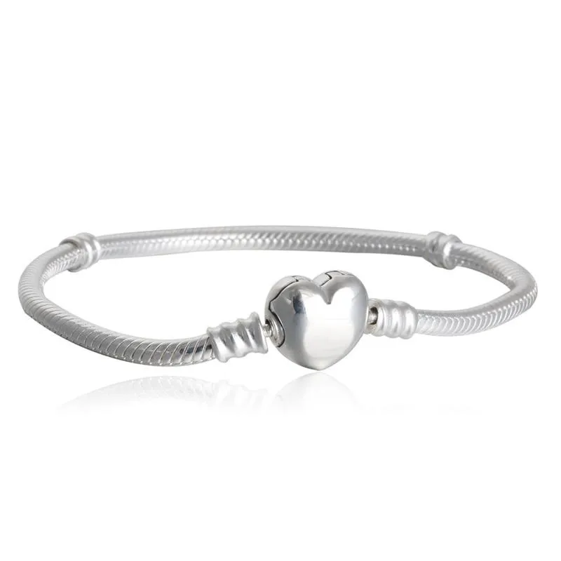 1pcs Drop Shipping Factory Heart Silver Plated Charm Bracelets Snake Chain Fit for pandora Bangle Bracelet Women Children Birthday Gift B002