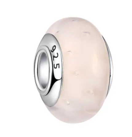 Top Qaulity 925 Sterling Silver Murano Lampwork Perline di Vetro Fascino Grande Foro Branelli Allentati Pandora Braccialetto Europeo Collana 5 Colo