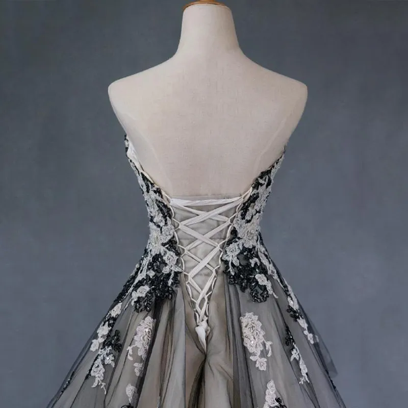 Black And White Lace Applique Wedding Dresses Gothic Sweetheart Bridal Gowns  | eBay