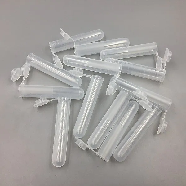 0,2 0,5 1,5 2 5 10ml Tubo de plástico Clear Micro centrífuga Tubo de teste de tubo com tampa