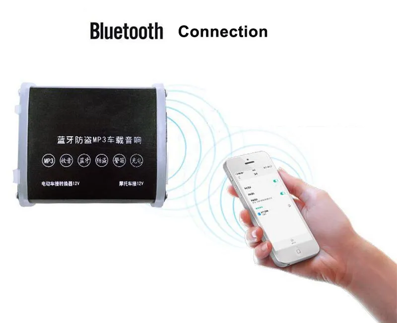 2,5-Zoll-Motorrad-Motor Bluetooth-Stereo-Verstärker Anti-Diebstahl-Alarm-Lautsprecher Auto-HiFi-Sound MP3 FM-Radio USB-Ladegerät