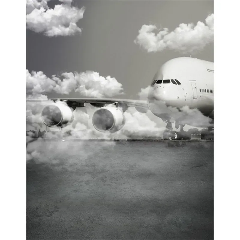 Arrière-plan de Studio gris ciel nuage, pour Portrait aéroport grand avion garçon enfants Photo arrière-plan de photographie d'enfants