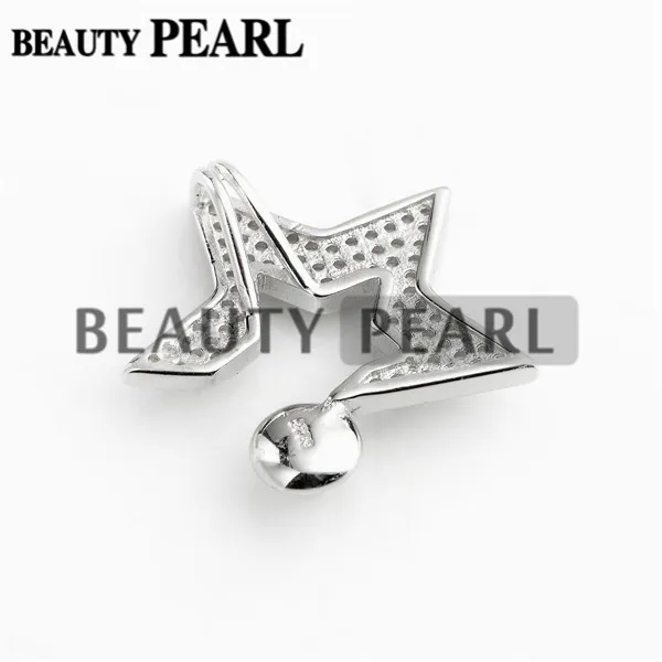 Base de pingente de estrela de prata esterlina 925 pave studded zircon jóias diy pérola semi mount 5 peças