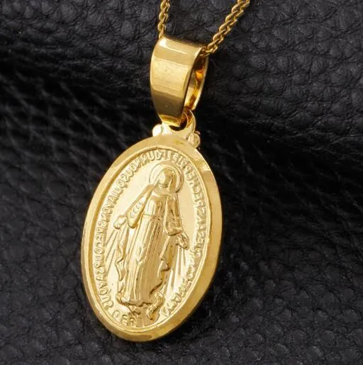 Collana con ciondolo vintage Vergine Maria placcata in oro 18 carati Gioielli di design a croce religiosa alla moda accessori da donna Regalo di Natale di Halloween