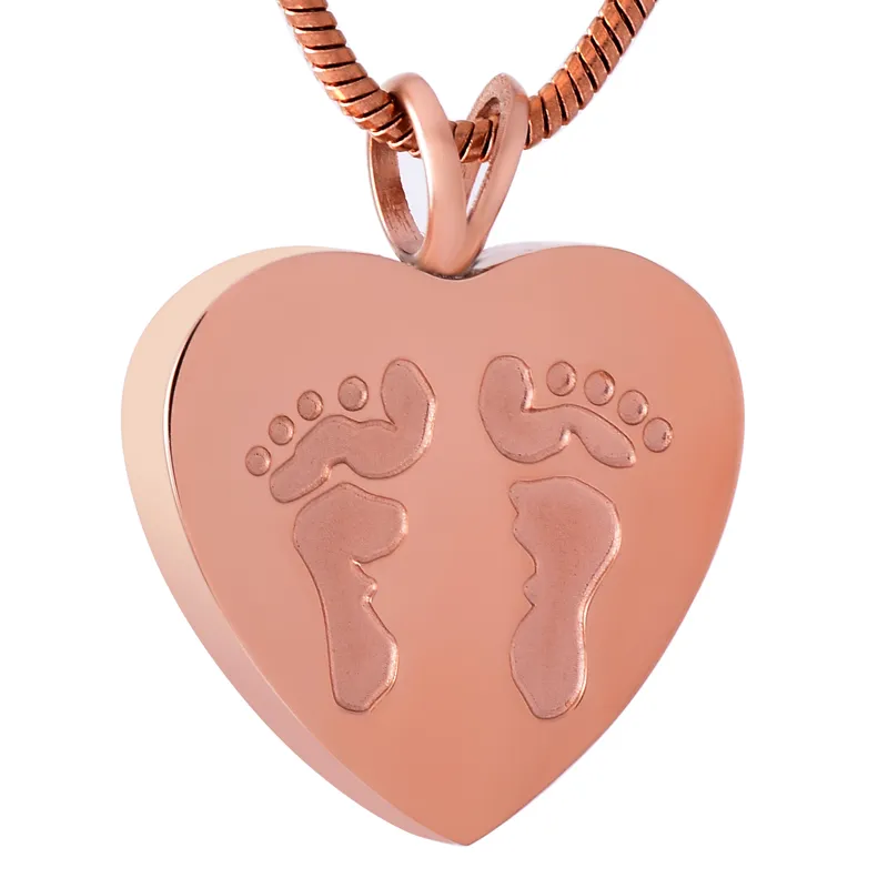 IJD8006 Feet Engraved Heart 316L Stainless Steel Cremation Pendant Necklace High Polish Ashes Keepsake Urn Necklace255t