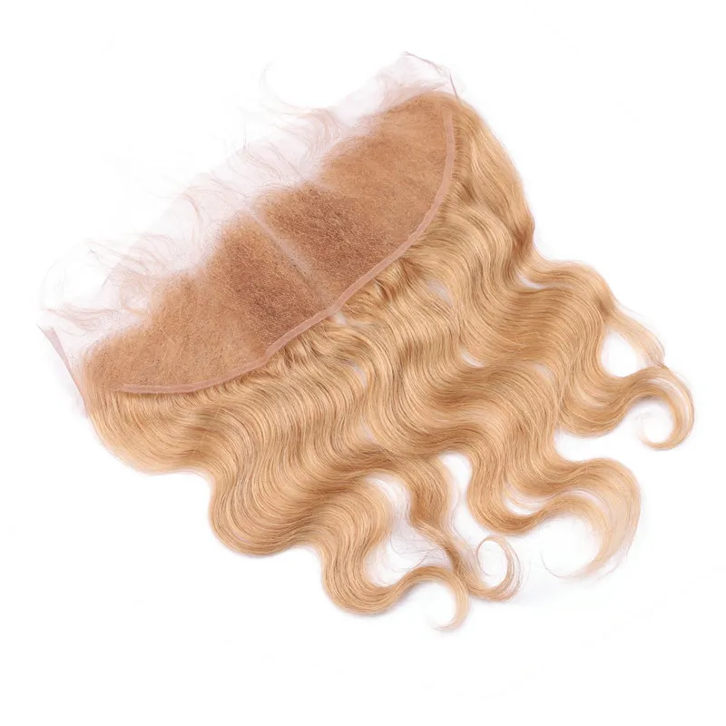 # 27 Strawberry Blonde Body Wave 13x4 Dentelle Fermeture Frontale Avec 3 Bundles Péruvienne Vierge Miel Blonde Extensions de Cheveux Humains 