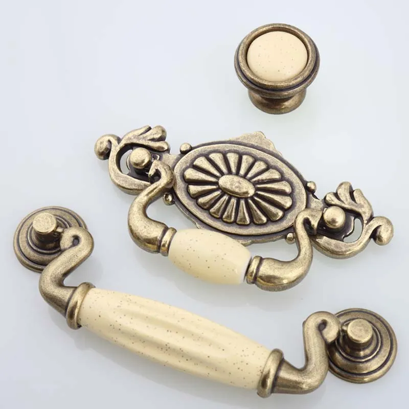 115mm 57mm Vintage Style Ceramic Handle Drop Rings Möbler Handtag Cream Porcelain Drawer Cabinet Pull Knob Bronze Dresser 4.5 