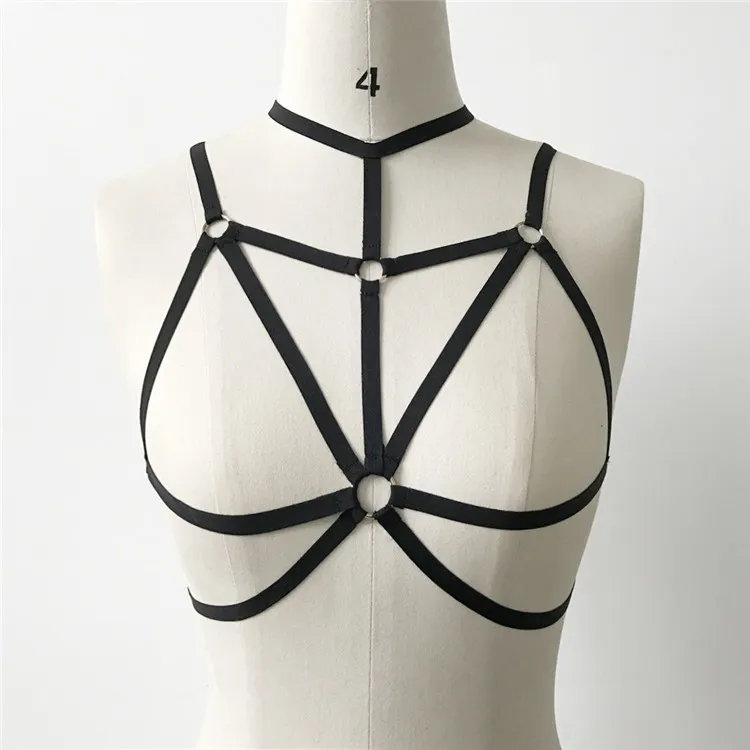 Bdsm female sexy Goth Lingerie Elastic Harness cage bra cupless lingerie Bondage Body elastic harness belt 