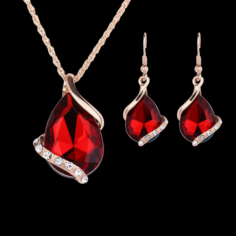 Quente Nova Moda Gotas de Água Cristal Strass CZ Colar Brincos Conjuntos de Jóias Acessórios para Festa de Casamento Nupcial Conjunto de Jóias HJ138