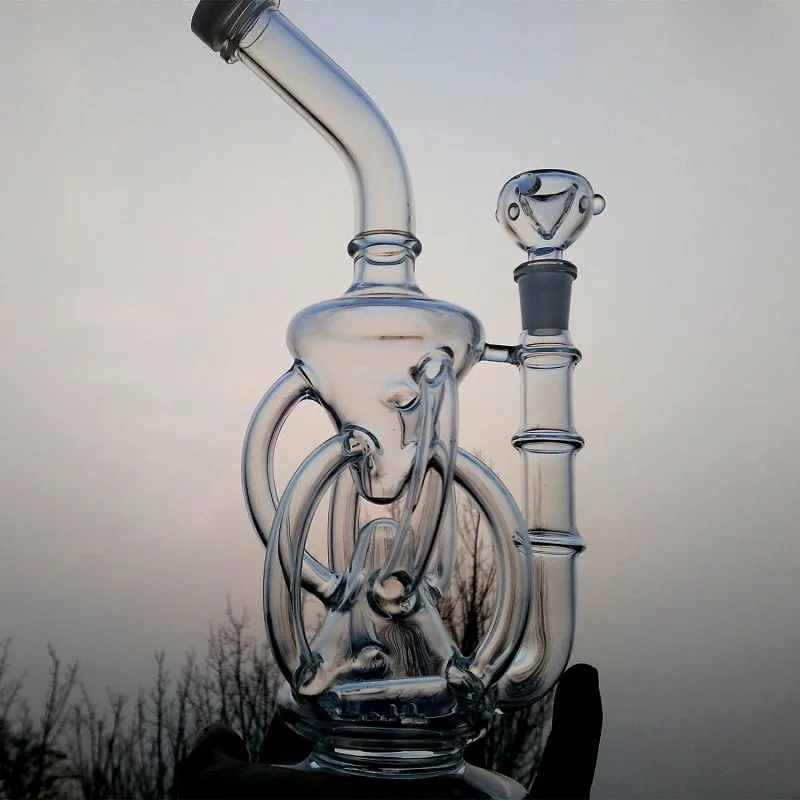 Oil Rigs Recycler water pipe High quality HourGlass bong Hybrid Two function Hand make glass art built in claim catchers joint 14.4mm