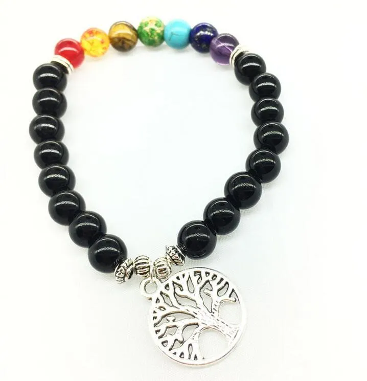 NY 7 CHAKRA JARMETE MEN Black Lava Healing Balance Pärlor Reiki Tree of Life Prayer Natural Stone Yoga Armband för kvinnor