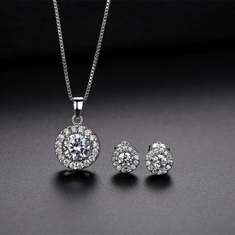 Hotsale vrouwen sieraden set 18 k wit vergulde clear cz oorbellen ketting voor meisjes vrouwen elegante bruiloft sieraden set voor bruid