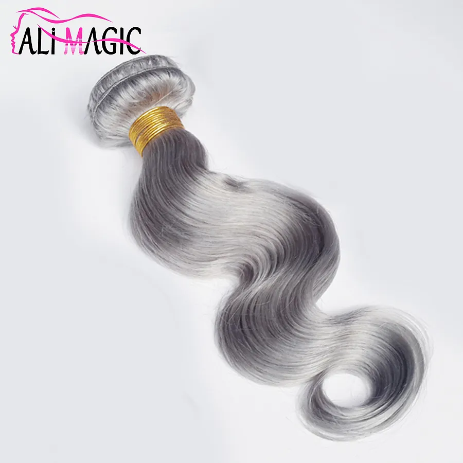 Ail Magic Grey Human Hair Weave Silver Grey Hair Extensions Factory Erbjudande peruansk indisk malaysisk brasiliansk kroppsvåg hår 3 buntar