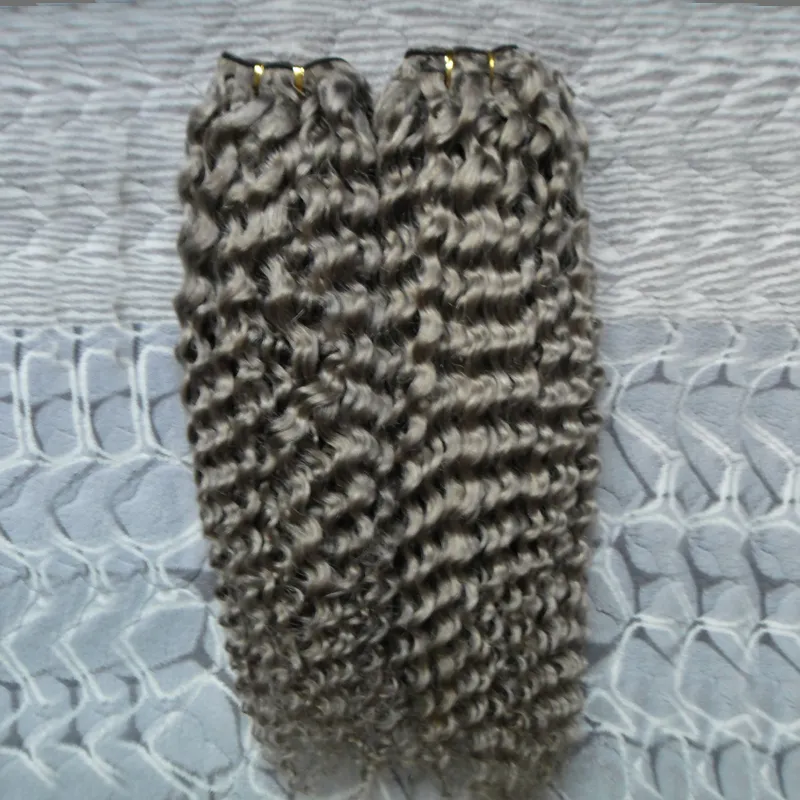 Grå hår väv Brasilianskt hårväv buntar 200g Brasiliansk Kinky Curly Virghow Gray Curly Weave Human Hair 2st