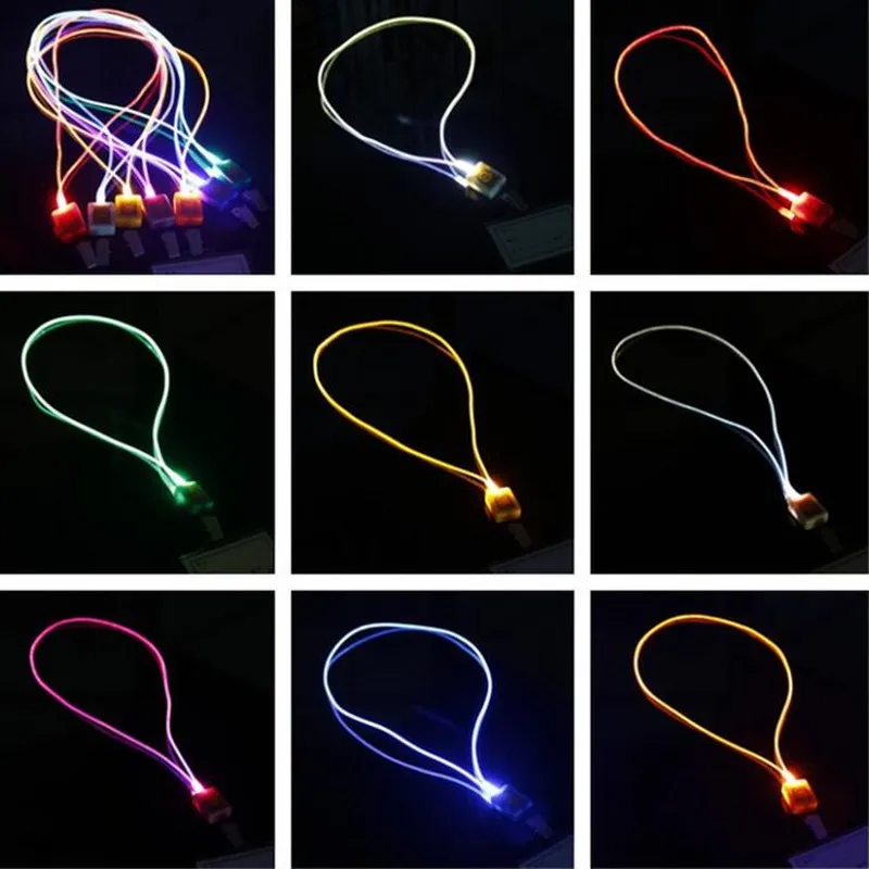 New Arrival LED Lanyard Novelty Lighting LED Optical Fiber Luminous Lanyard Work Card Hanging Rope Light Smile Face LED Lanyard + Card