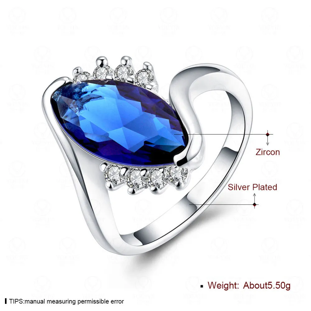 US 8 Gorgeous Women 925 Sterling Silver Plated Ring Big Saphire Gem Ring Single Gemstone Elegancki