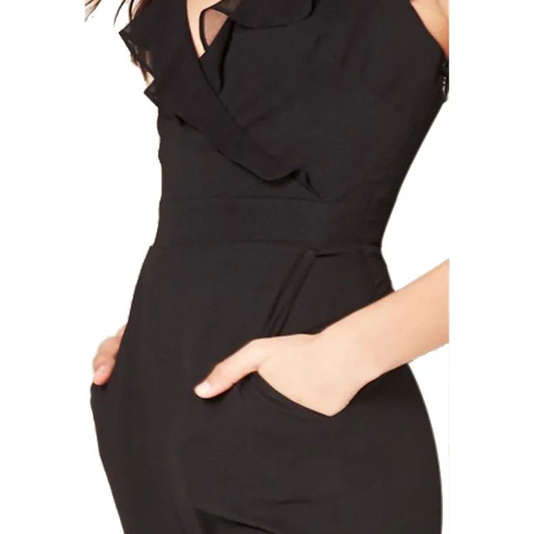 New chegou Mulheres Bodycon Com Decote Em V macacões macacão preto Macacão Moda Feminina Macacões SMLXL alta qualidade frete grátis