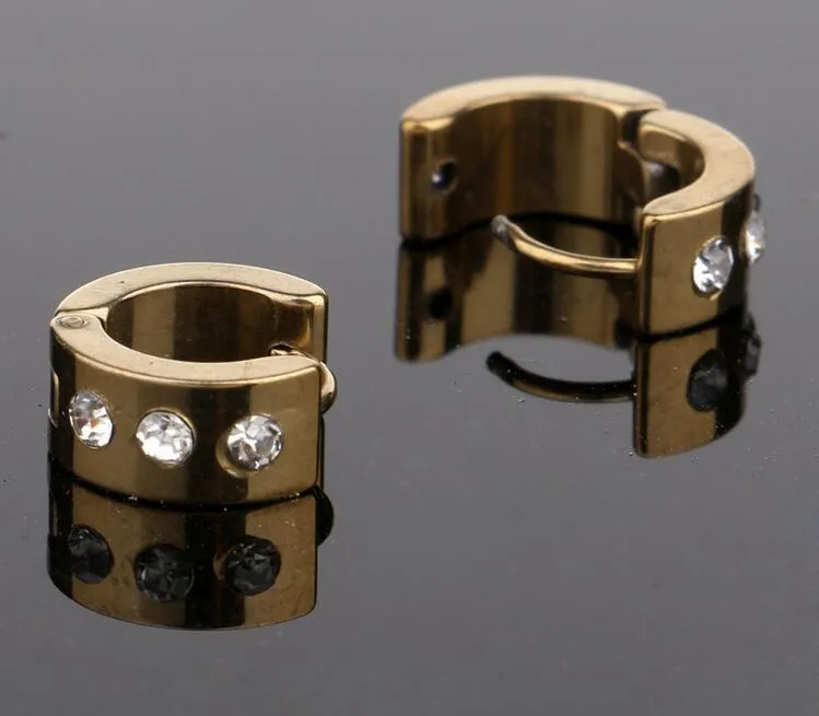 2017 горячий Продам серьги стержня нержавеющей стали 5mm для людей Кристаллические серьги Уши клип Титановые серьги Золото серебристо-черное