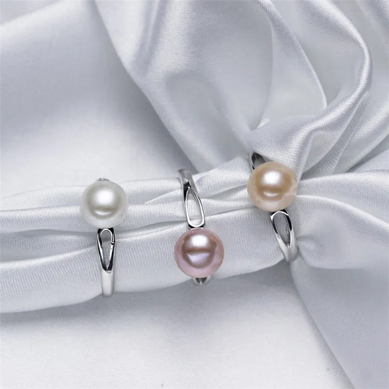 Anello di perle d'acqua dolce naturale Anello in vera perla coltivata genuino Anello in argento 925 con perle le donne Festa di nozze