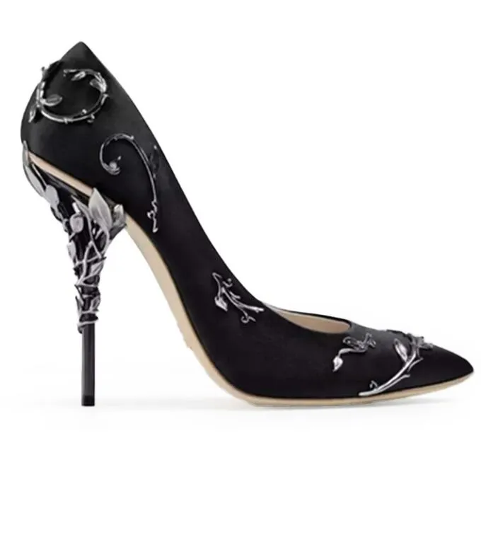 Metal ornamentado Filigrana folha decoração Mulheres Bombas Multi-Cores Elegent Mulheres Sapatos Stiletto de salto alto Sapatos De Casamento De Noiva de Verão