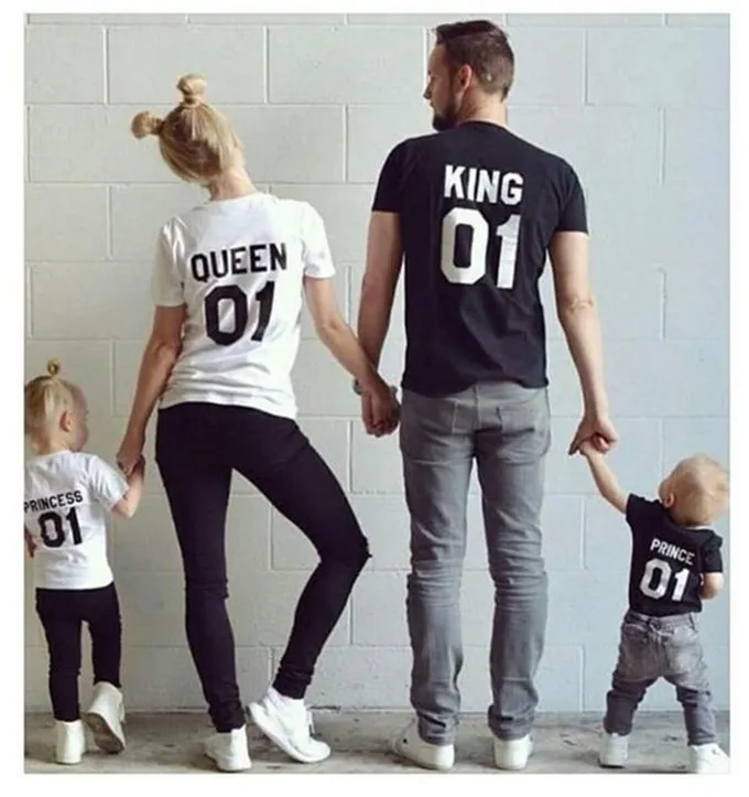 Family King Queen Letter Print t shirts Mother and Daughter father Son Clothes Matching Princess Prince