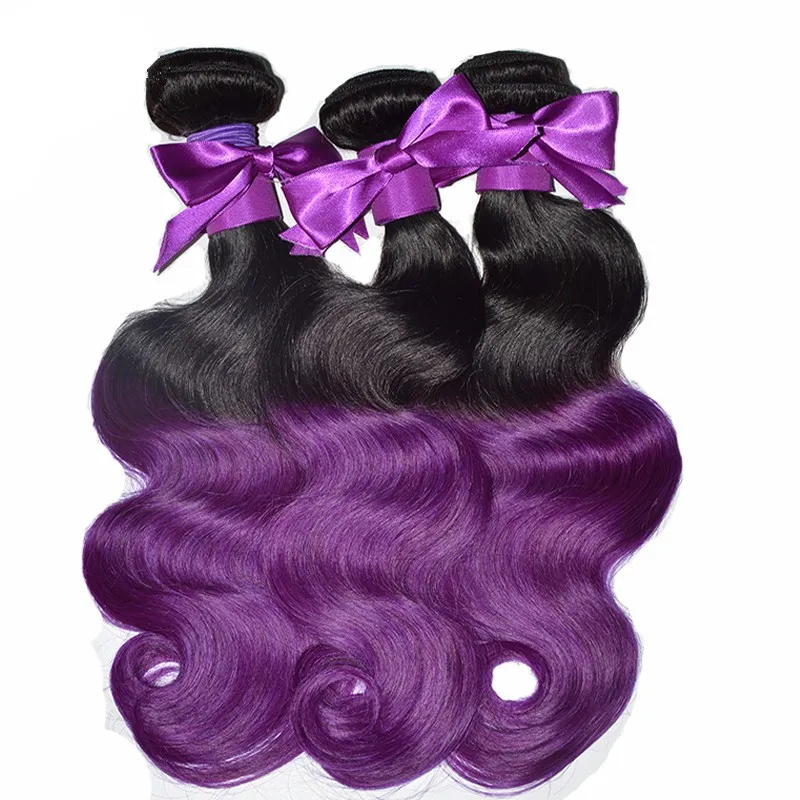 8A Malaysian Purple Ombre Lace Closure With Bundles Two Tone 1b Purple Human Hair With Closure Cosplay Purple Dark Roots Bundles8320194