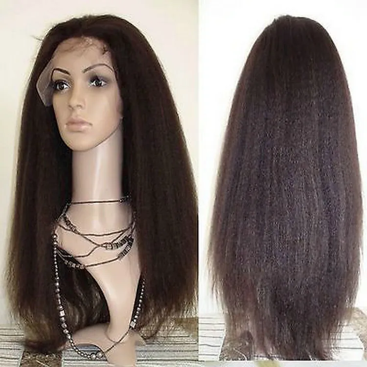 African American Kinky Straight HD Lace Front Wig Italienska Yaki eller Grov Yakipermed Human Hair Full Laces Paryk Diva1 130% Täthet