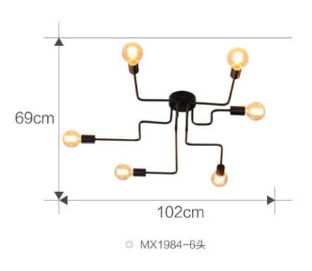 4/6/8 têtes plusieurs tiges en fer forgé plafonnier rétro industriel Loft nordique dôme lampe pour la décoration intérieure salle à manger café Bar