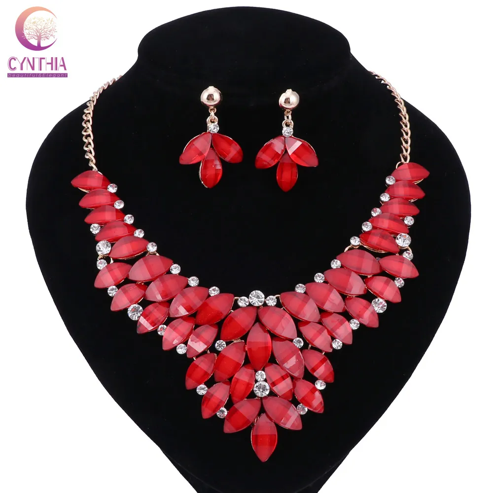 New Fashion Statement Resin Beads Crystal Bohemian Necklaces Earring Jewelry Set Women Strain Jewelry Accessories6986586