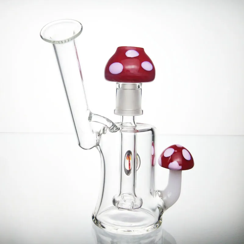 dab rig small glass bong oil rig mini bong recycler dab bong 5'' water bong with red mushroom 14mm glass dome