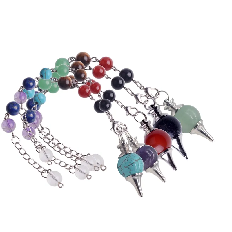 12 pc / set 7 Chakra Stone Pendulum Cura Cristal De Quartzo Colar De Pêndulo Espiritualidade Ioga Jóias Mulher homens presente