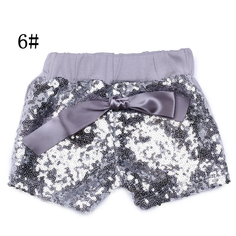 Kleinkind Baby Pailletten Shorts für Sommer Mädchen Satin Schleife kurze Hosen Kinder Boutique Shorts Kinder Süßigkeiten Hose 17-33