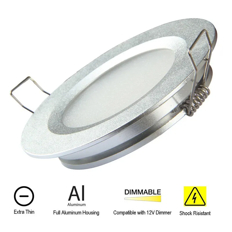 Topoch LED Bathroom Downlights Ultra Thin 6-Pack Spring Clips Mount Full Aluminium DC12V 3W 240LM for RV Boat House Sliver Black White Nickel Kitchen Lights