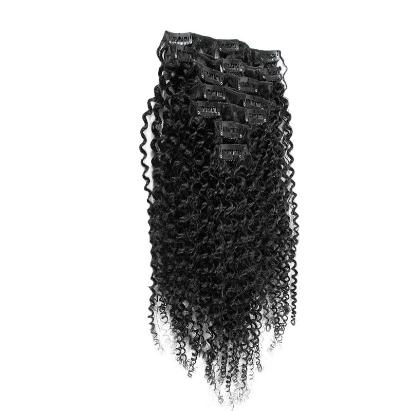 Clip-in-Extensions aus natürlichem, lockigem brasilianischem Haar, 100 g, 7 Stück, Afroamerikaner-Clip in Echthaar-Extensions 1231511