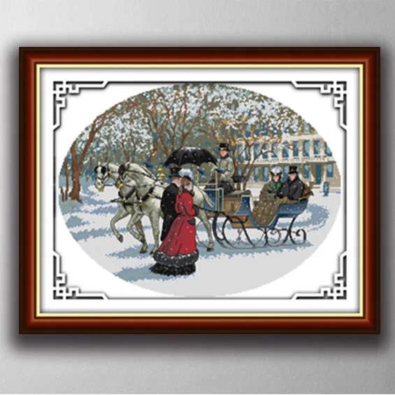 Scenario del giorno di Snowy, Gracious style Punto croce Set di cucito Kit di ricamo dipinti contati stampati su tela DMC 14CT / 11CT