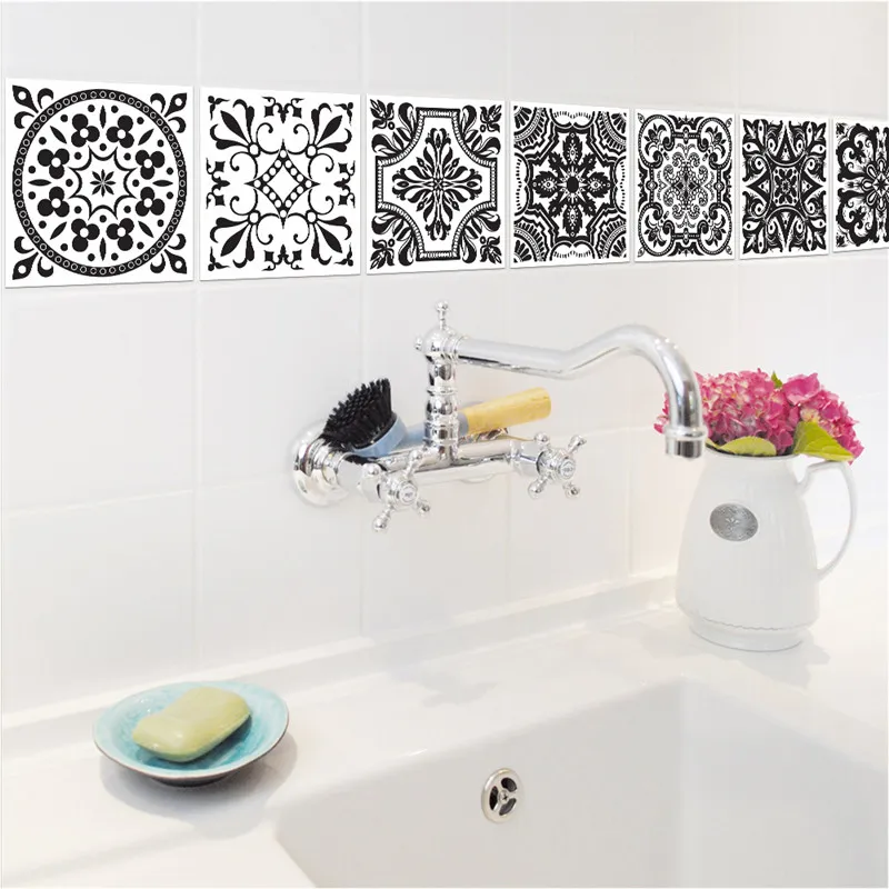 10 pzin stile Europeo nero bianco Wall Sticker 20*20 cm Cucina Bagno Wc Adesivo Impermeabile PVC Carta Da Parati Piastrelle Adesivi