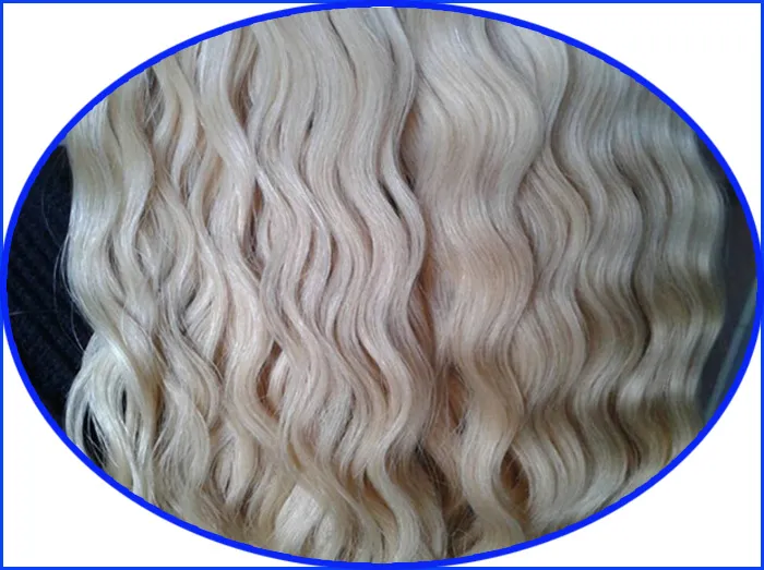 # 613 lixívia loira cabelo humano cabelo brasileiro 2 pçs / lote kinky encaracolado virgem brasileira onda pêlos tece, desenhado duplo, sem derramamento, ta